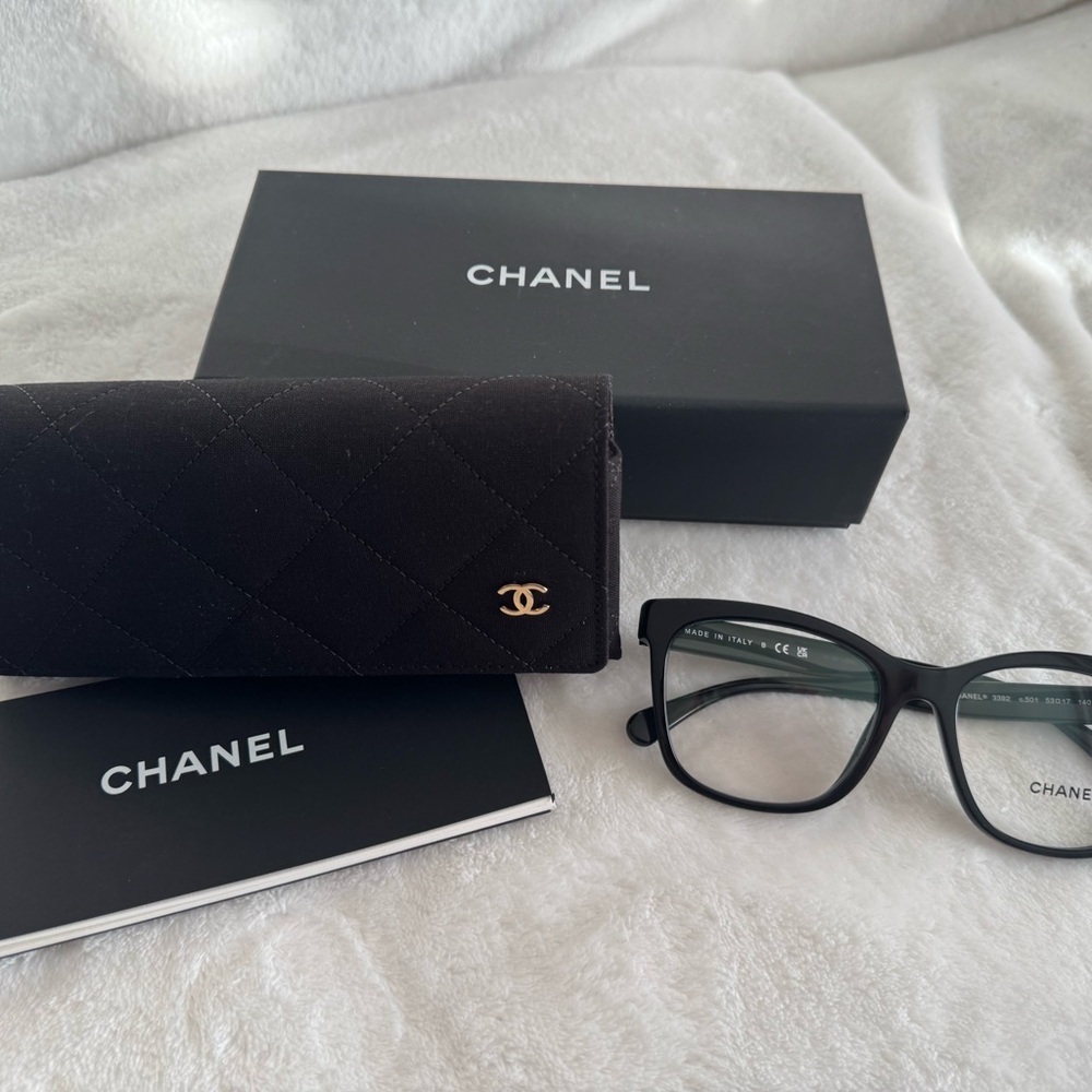 CHANEL Black Glasses with Silver Accent